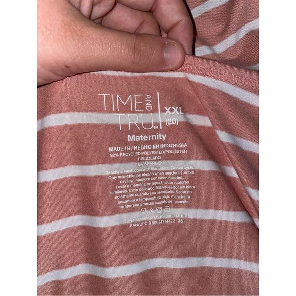 Time and True Pink and White Stripes Maternity Tank Top with Ruched Sides- XXL - Picture 4 of 4